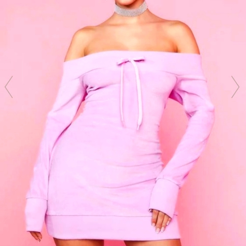 Sugar Thrillz Pink Off-Shoulder Sweatshirt Dress